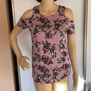 Floral purple lavender cold shoulder top